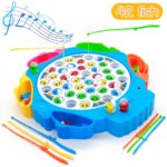 Fishing Game Toy Set with Fish & Fishing Poles & Rotating Board with Music