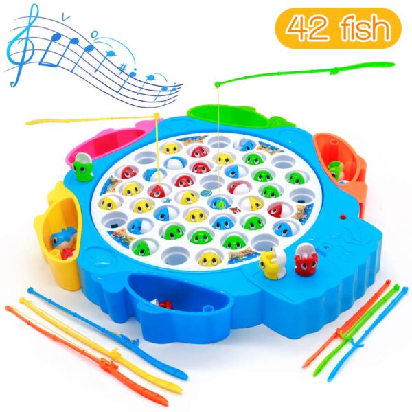 Fishing Game Toy Set with Fish & Fishing Poles & Rotating Board with Music