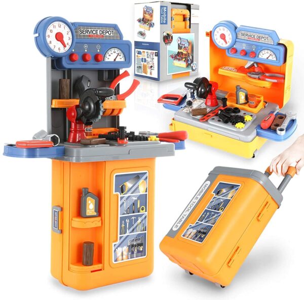 4 IN 1 KIDS BRIEFCASE TOOL SET WITH TROLLEY