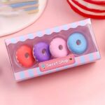 4 PCS CUTE DONUTS RUBBER PENCIL ERASERS-STATIONERY ITEMS