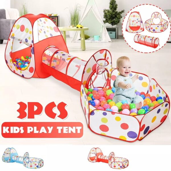 KIDS POP UP PLAY TUNNEL TENT HOUSE(TUNNEL TENT 3 PCS) WITH FREE BALLS