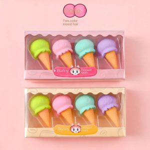 4 PCS CUTE ICE-CREAM CONE RUBBER PENCIL ERASERS-STATIONERY ITEMS