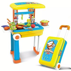 2 IN 1 KIDS BRIEFCASE KITCHEN SET WITH TROLLEY