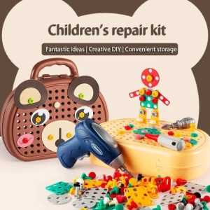 DIY ELECTRIC DRILL SCREW TOOL SET WITH TOOLBOX FOR KIDS