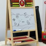 KIDS DOUBLE SIDED MAGNETIC LEARNING AND DRAWING BOARD EASEL WITH ABACUS & CLOCK