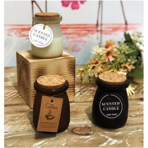 1 PC SCENTED SMOKE FREE GLASS JAR CANDLES WITH WOOD CORK LID