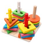 Kids Multi-colour Geometric Shape Wooden Stacking Puzzle Toy
